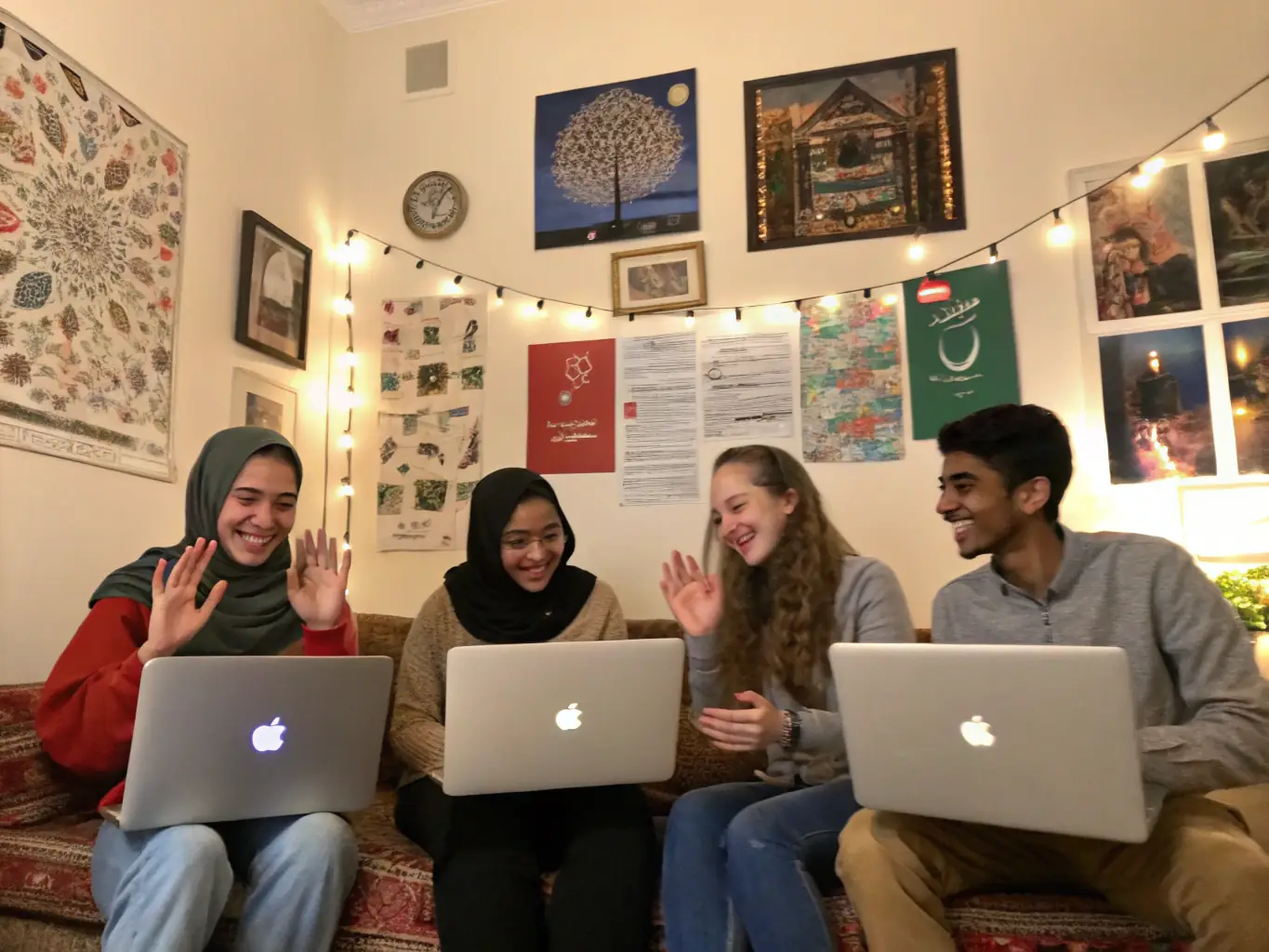 A group of students participating in a virtual study group, discussing programming challenges and sharing solutions via video conferencing.