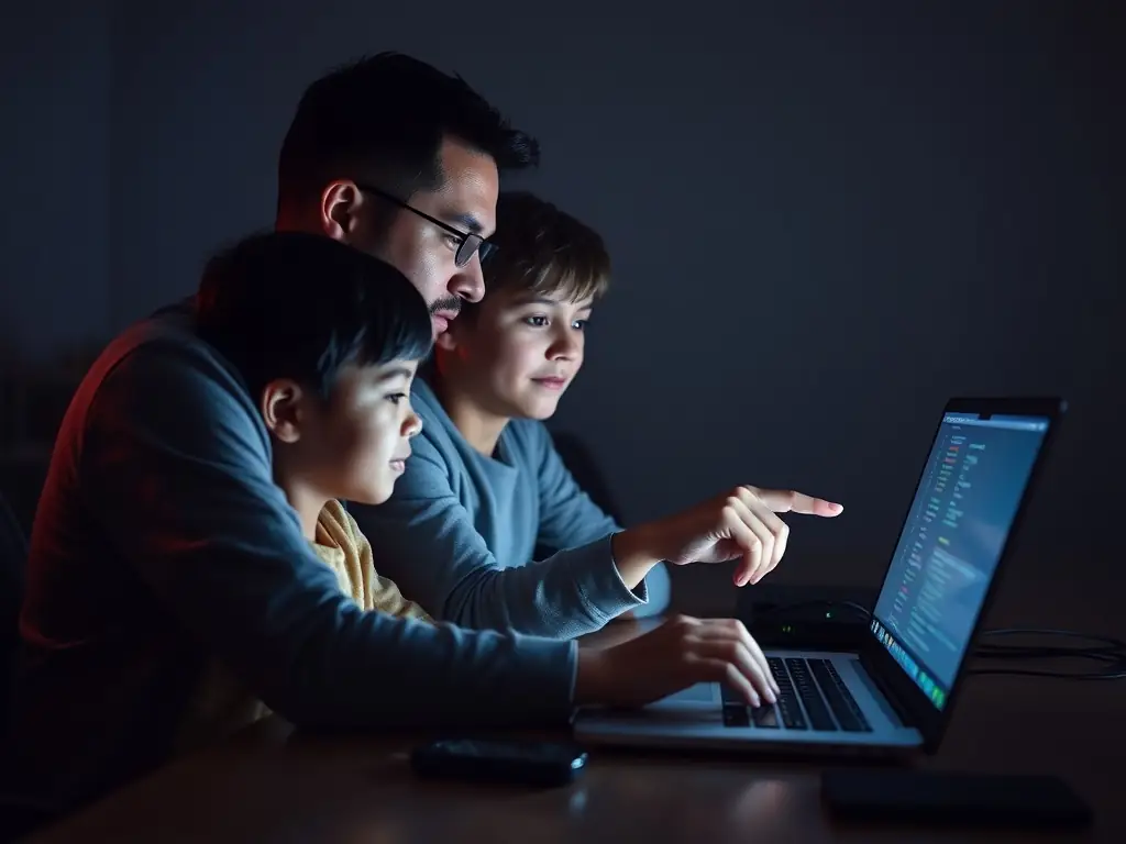 A mentor guiding a student through a complex coding problem on a laptop, showcasing the mentorship opportunities available within the barflow.fun community.